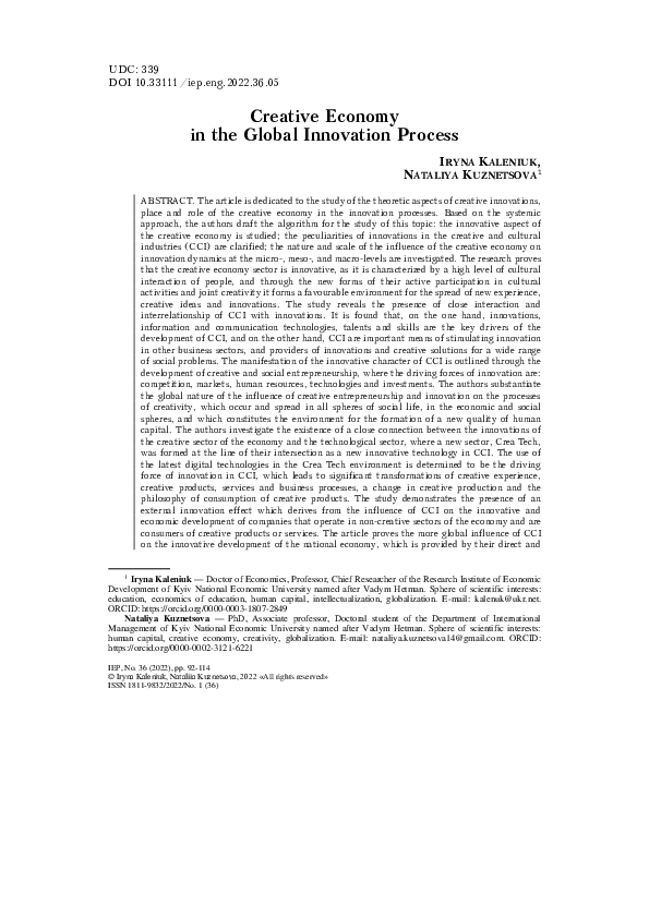 (PDF) Creative Economy in the Global Innovation Process