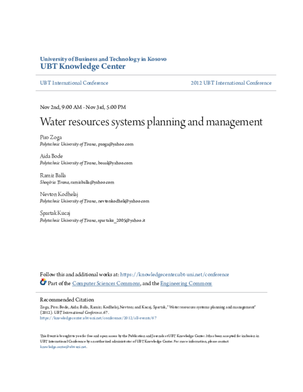 (PDF) Water resources systems planning and management
