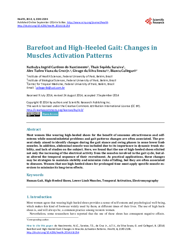 (PDF) Barefoot and High-Heeled Gait: Changes in Muscles Activation Patterns