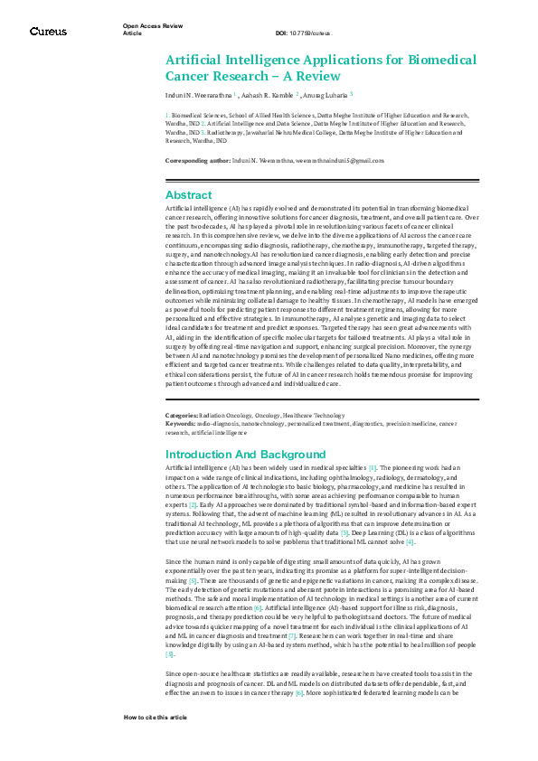 (PDF) Artificial Intelligence Applications for Biomedical Cancer ...
