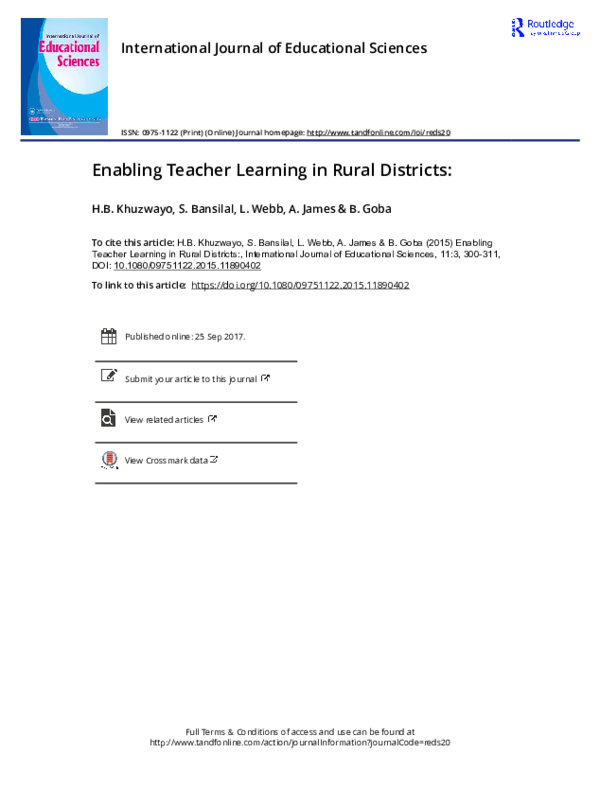 (PDF) Enabling Teacher Learning in Rural Districts