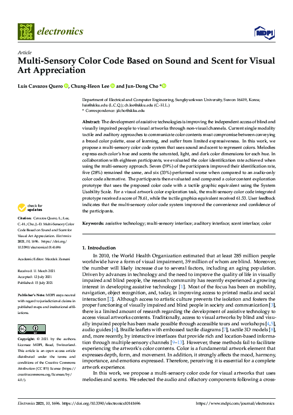 (PDF) Multi-Sensory Color Code Based on Sound and Scent for Visual Art ...