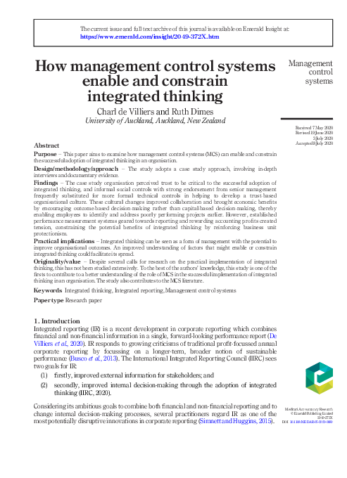 (PDF) How management control systems enable and constrain integrated ...