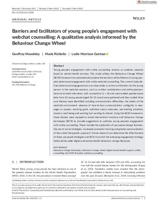 (PDF) Barriers and facilitators of young people’s engagement with ...