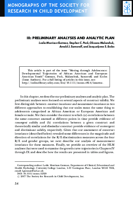 (PDF) III: Preliminary Analyses and Analytic Plan