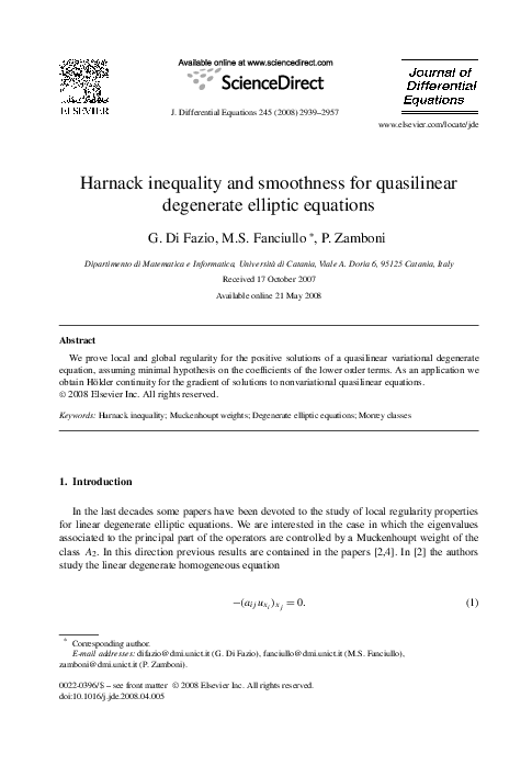 (PDF) Harnack inequality and smoothness for quasilinear degenerate ...