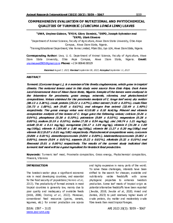 (PDF) COMPREHENSIVE EVALUATION OF NUTRITIONAL AND PHYTOCHEMICAL ...