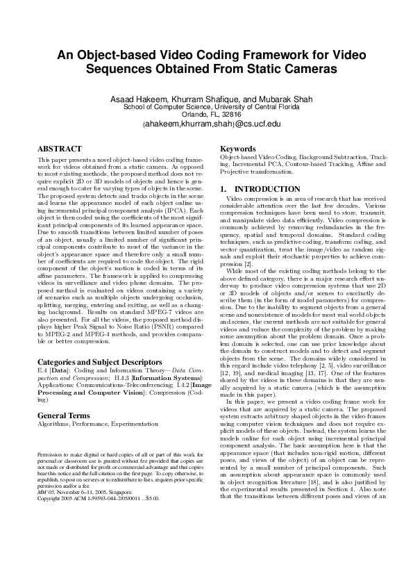 (PDF) An object-based video coding framework for video sequences ...