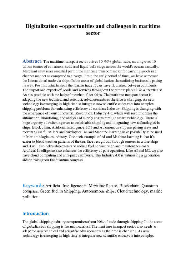 Doc Digitalization Opportunities And Challenges In Maritime Sector