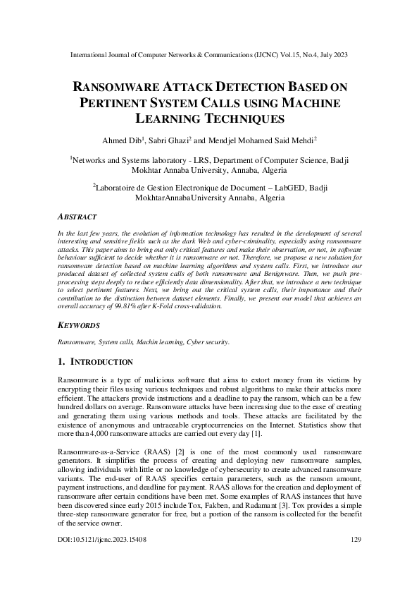 (PDF) Ransomware Attack Detection based on Pertinent System Calls Using ...