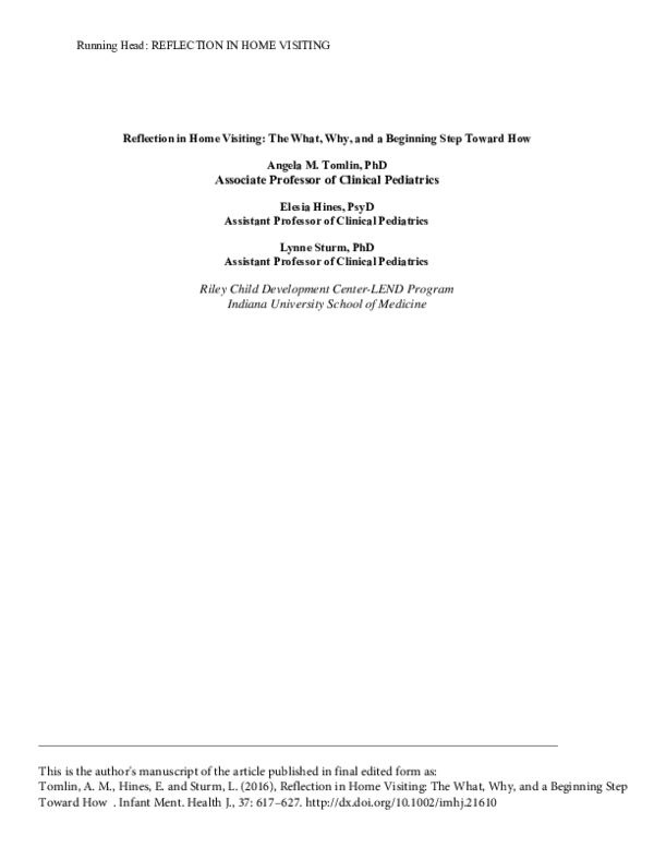 (PDF) Reflection in Home Visiting: The What, Why, and a Beginning Step ...