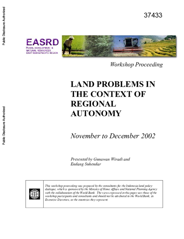 (PDF) Land problems in the context of regional autonomy : workshop ...