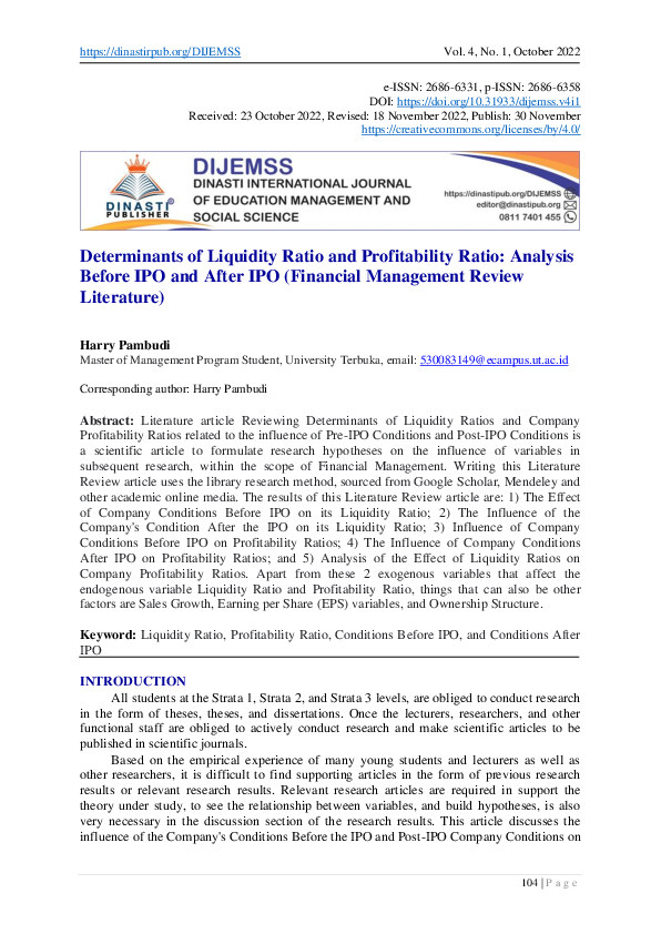 (PDF) Determinants of Liquidity Ratio and Profitability Ratio: Analysis ...