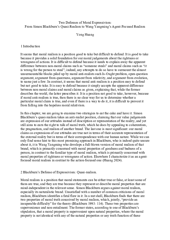 (DOC) Two Defenses of Moral Expressivism: From Simon Blackburn’s Quasi ...