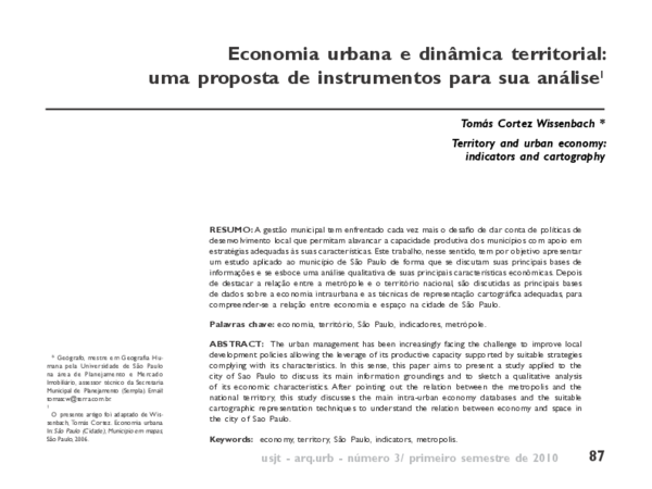 (PDF) Economia urbana e dinâmica territorial: uma proposta de