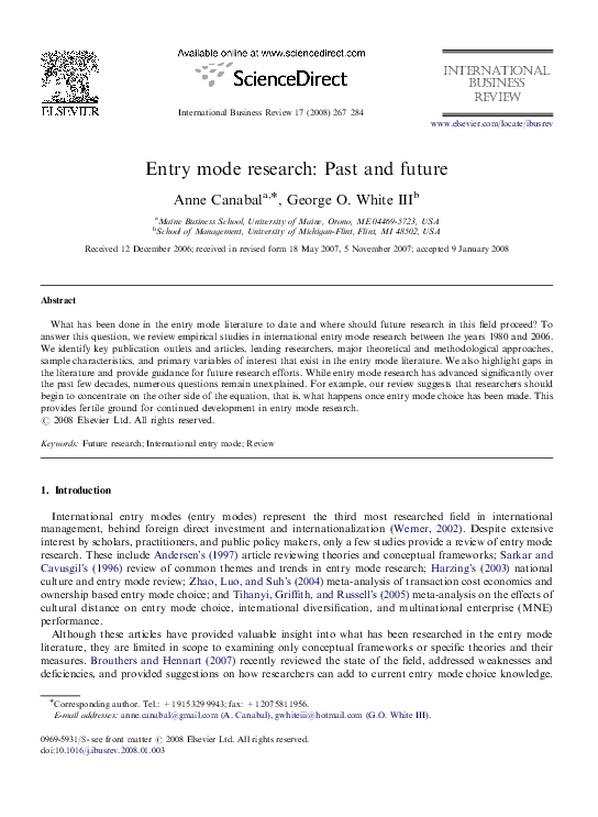 (PDF) Entry mode research: Past and future
