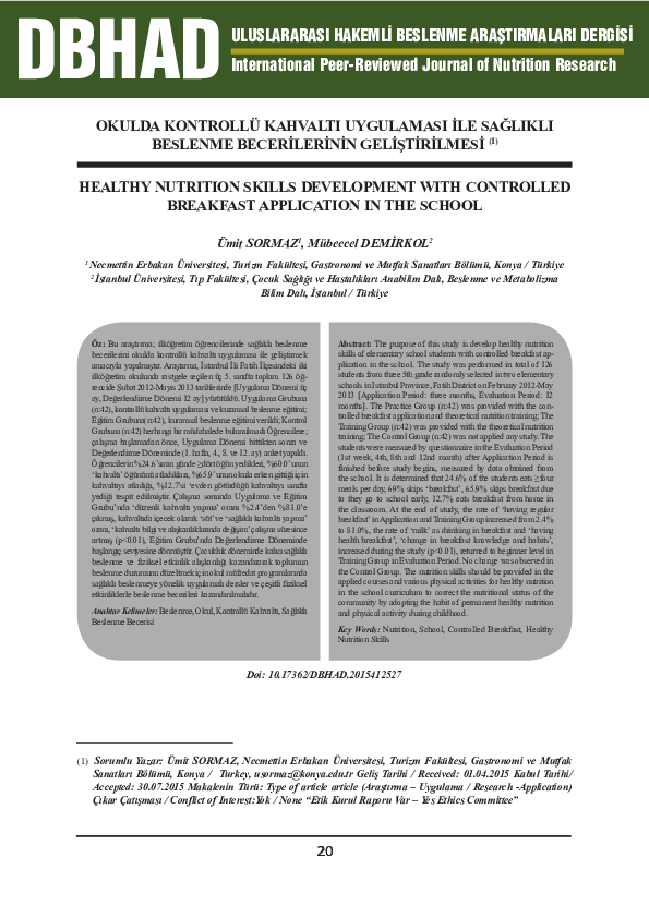 (PDF) Healthy Nutrition Skills Development with Controlled Breakfast ...