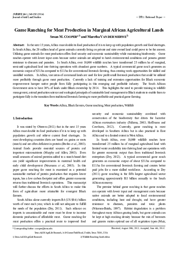 (PDF) Game Ranching for Meat Production in Marginal African ...