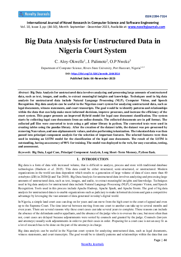 (PDF) Big Data Analysis for Unstructured Data in Nigeria Court System