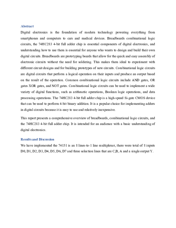 (DOC) 4 bit adder and Multiplexer Lab Report