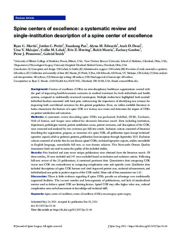 (PDF) Spine centers of excellence a systematic review and single