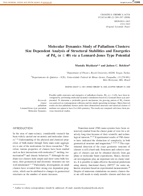 (PDF) Molecular Dynamics Study of Palladium Clusters: Size Dependent ...