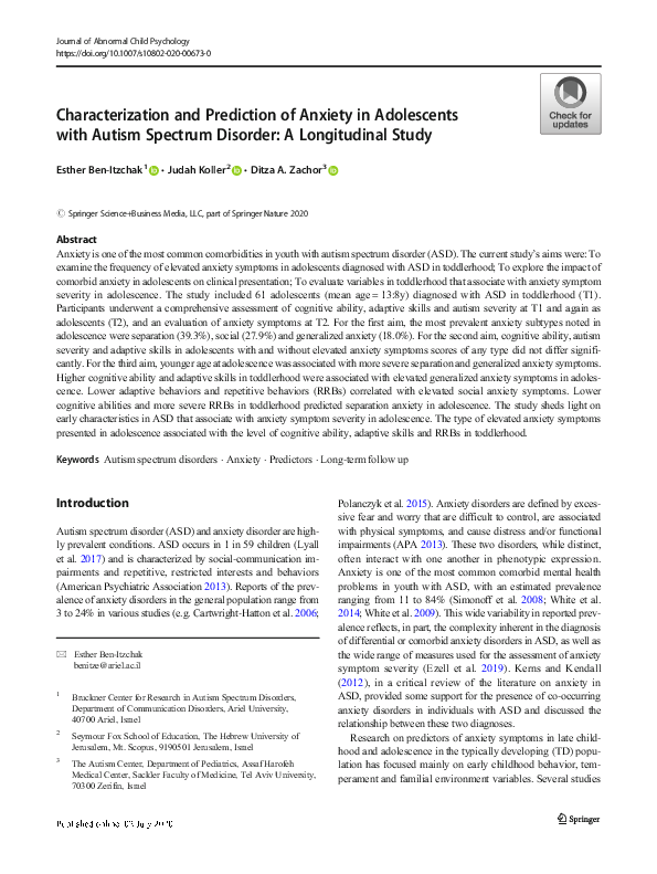 (PDF) Characterization and Prediction of Anxiety in Adolescents with ...