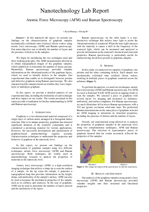 (PDF) Nanotechnology Lab Report Atomic Force Microscopy (AFM) and Raman ...