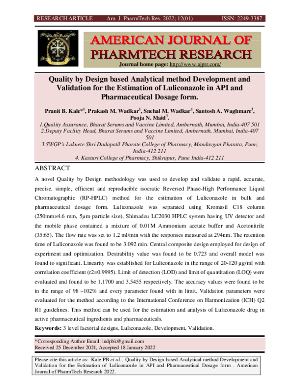 (PDF) Quality by Design based Analytical method Development and ...