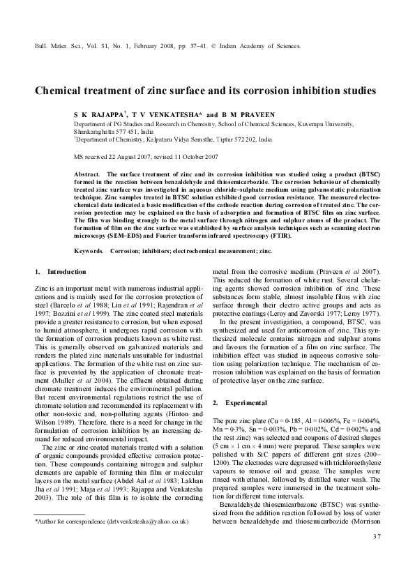 (PDF) Chemical treatment of zinc surface and its corrosion inhibition ...
