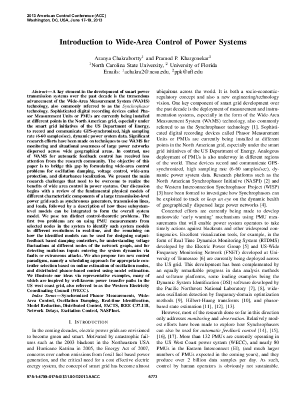 (PDF) Introduction to wide-area control of power systems