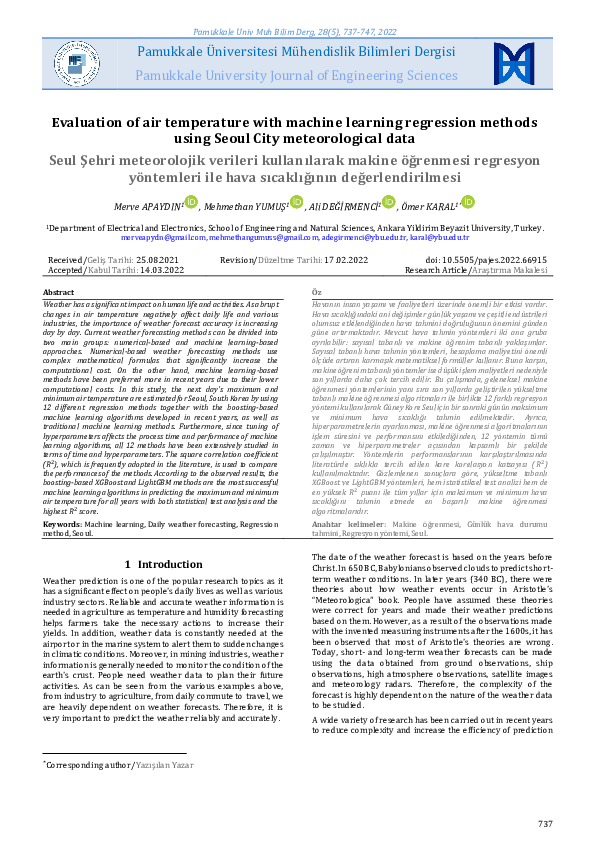 (PDF) Evaluation of air temperature with machine learning regression ...