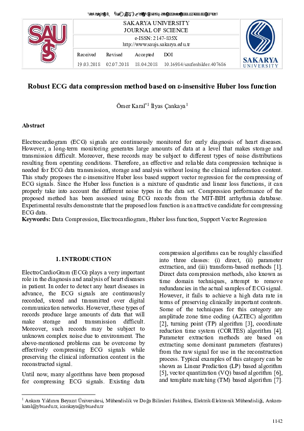 (PDF) Robust ECG data compression method based on ε-insensitive Huber ...