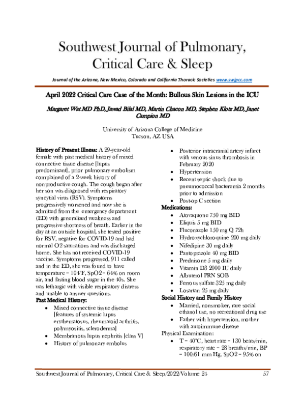 (PDF) April 2022 Critical Care Case of the Month: Bullous Skin Lesions ...