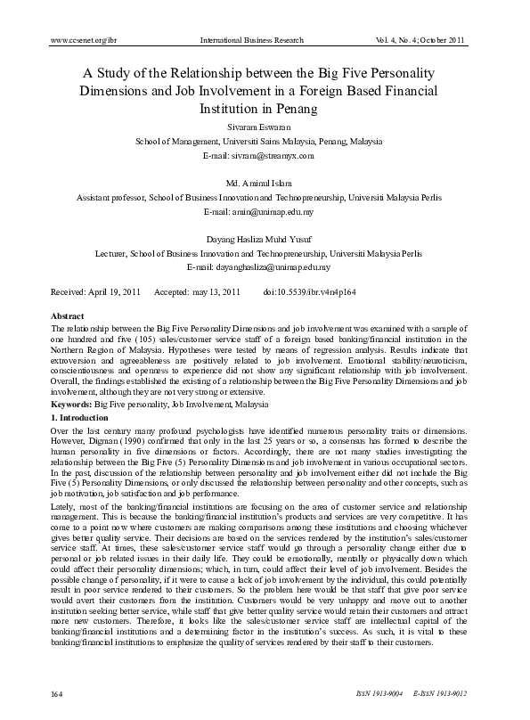 (PDF) A Study of the Relationship between the Big Five Personality ...