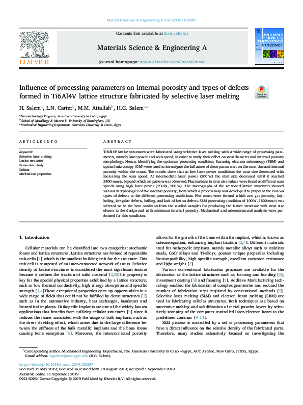 (PDF) Influence of processing parameters on internal porosity and types ...
