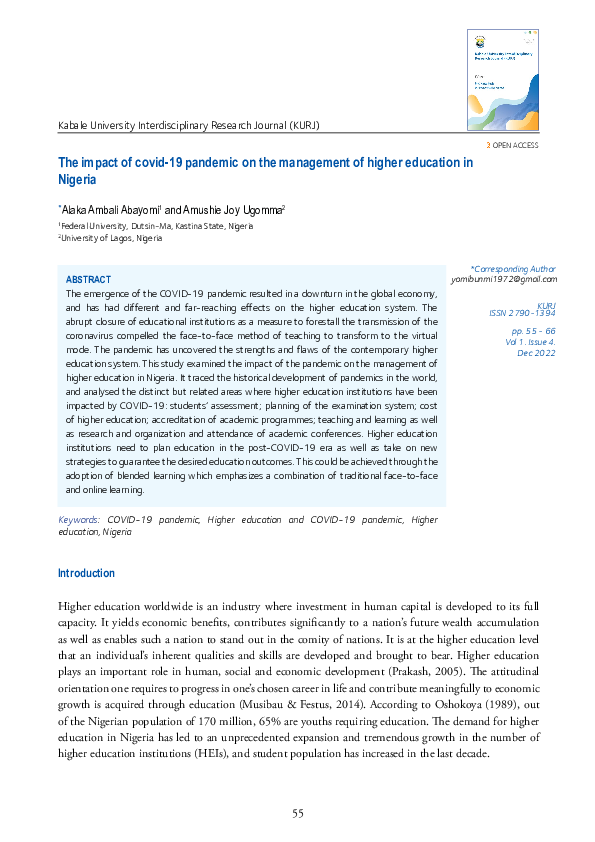 (PDF) The impact of covid-19 pandemic on the management of higher ...