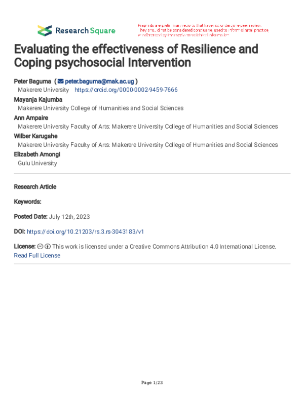 (PDF) Evaluating the effectiveness of Resilience and Coping ...