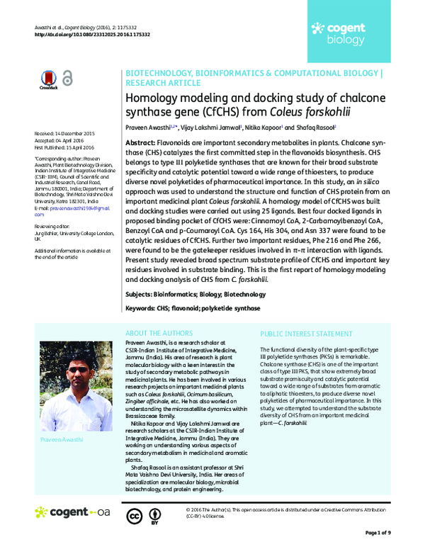 (PDF) Homology modeling and docking study of chalcone synthase gene ...