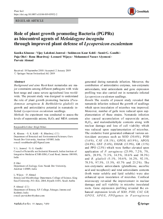 (PDF) Role of plant growth promoting Bacteria (PGPRs) as biocontrol ...