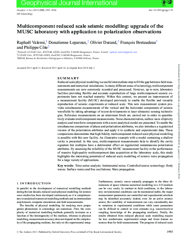 (PDF) reduced scale seismic modelling upgrade of the MUSC laboratory with