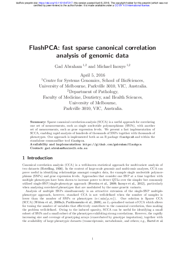 (PDF) FlashPCA: fast sparse canonical correlation analysis of genomic data