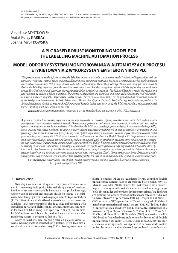 (PDF) A PLC based robust monitoring model for the labelling machine ...