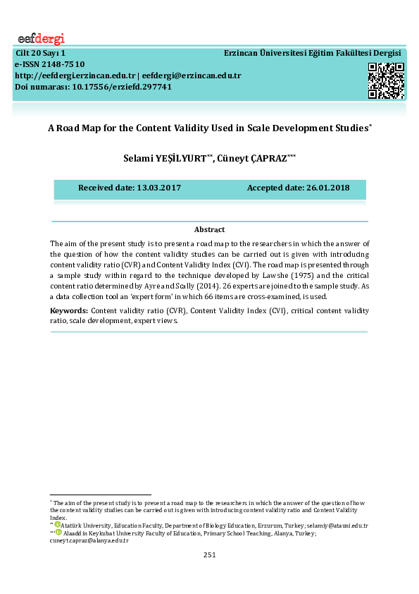 (PDF) A Road Map for the Content Validity Used in Scale Development Studies