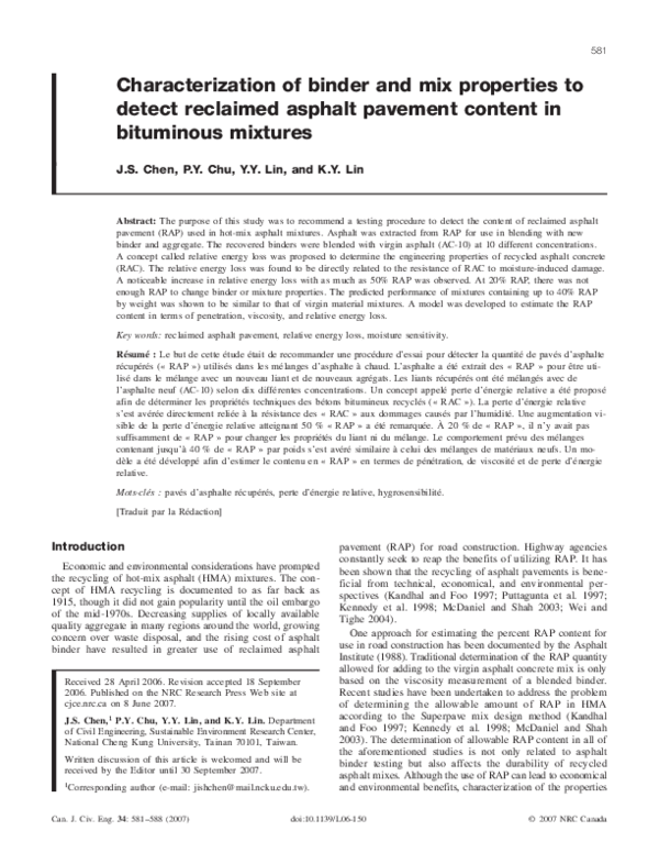 (PDF) Characterization of binder and mix properties to detect reclaimed ...