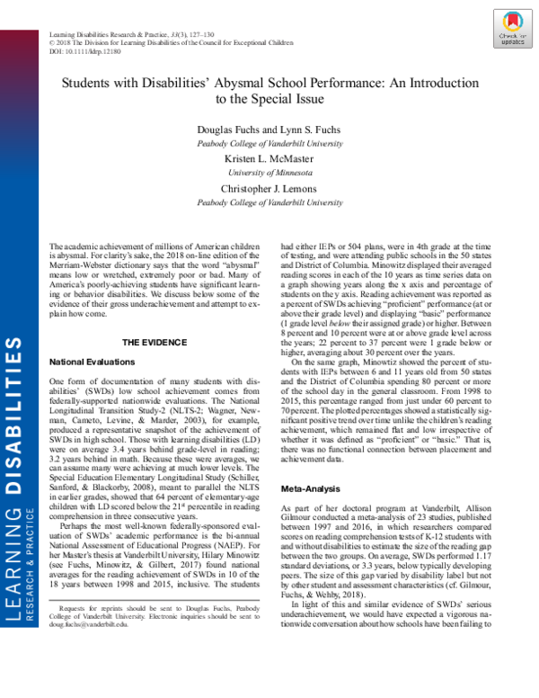 (PDF) Students with Disabilities’ Abysmal School Performance: An ...