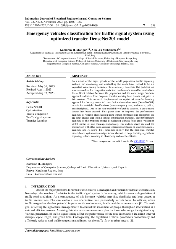 (PDF) Emergency vehicles classification for traffic signal system using ...