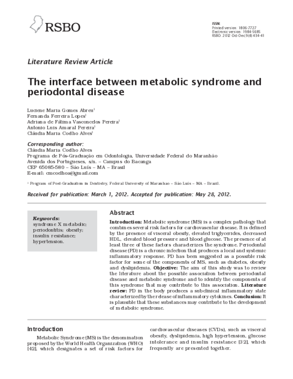 (PDF) The interface between metabolic syndrome and periodontal disease