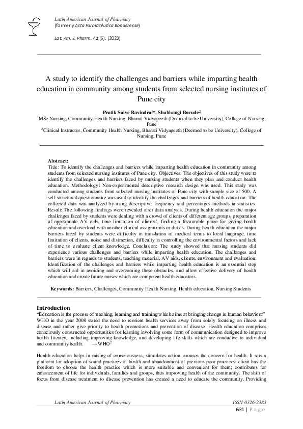(PDF) Challenges and Barriers among Nursing Students while imparting ...