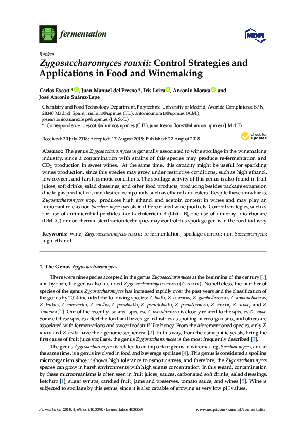 (PDF) Zygosaccharomyces rouxii: Control Strategies and Applications in ...